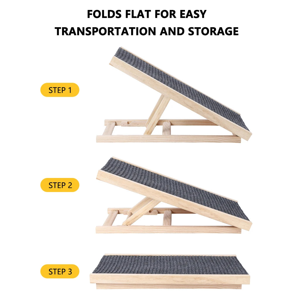 Wooden Ramp with Adjustable Height Folding Portable Ramp with Anti-Skid and Wear-Resistant Horizontal Slope Surface