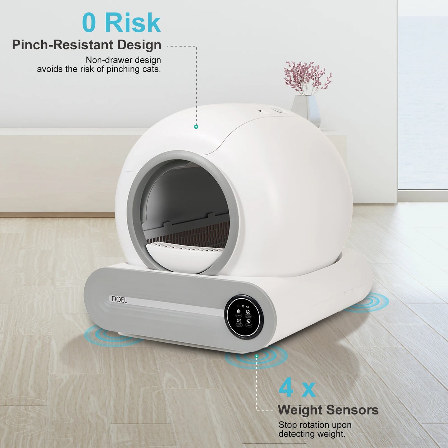 Self Cleaning Cat Litter Box 65L Automatic with Trash Bag & Litter Mat Smart Cat Toilet App Control 2.4G WiFi