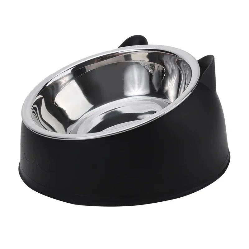 Tilted Stainless Cat Bowls with Non-slip Base