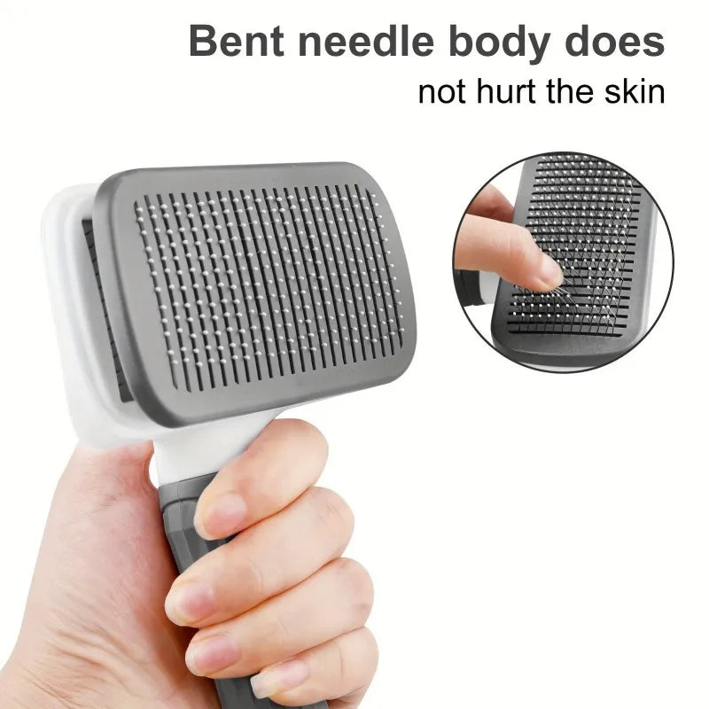 Ergonomic Handle Self Cleaning Pet Brush Round Tip Needles Massage