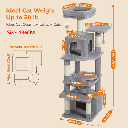 Large Cat Towers 3 Sizes for Indoor Cats With Sisal-Covered Scratching Posts Spacious Hammock, Padded Perches, and Condos