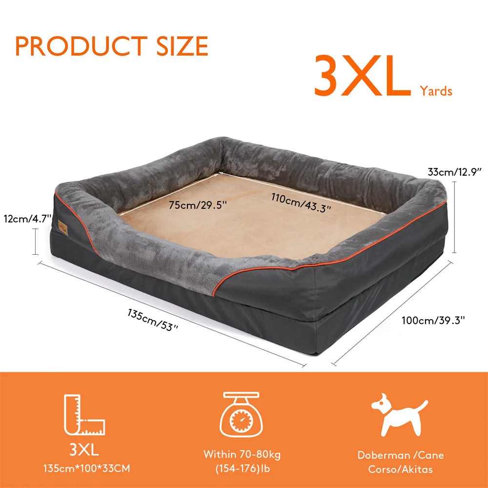 Jumbo Large Orthopedic Dog Bed Memory Foam, Bolster Couch Removable Cover