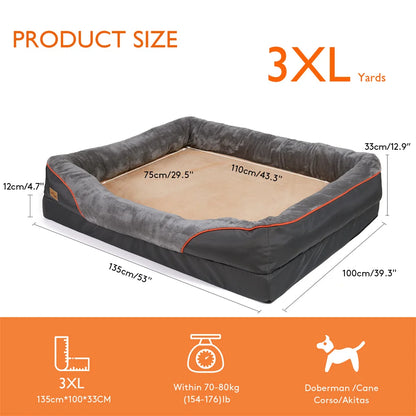 Jumbo Large Orthopedic Dog Bed Memory Foam, Bolster Couch Removable Cover