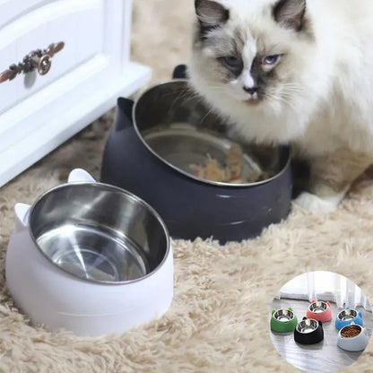 Tilted Stainless Cat Bowls with Non-slip Base