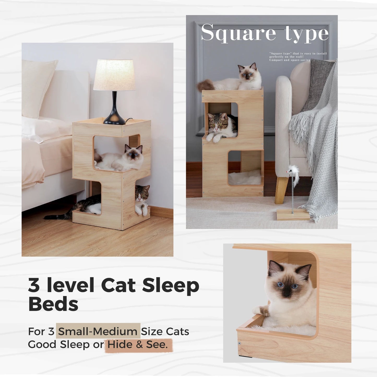 Wood Cat Condo Nightstand with Removable Soft Mats with Scratching Pad