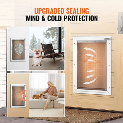 Pet Door Aluminum Frame with Lock and Flap System Weatherproof Doggy Door Easy to Install in Interior or Exterior Doors