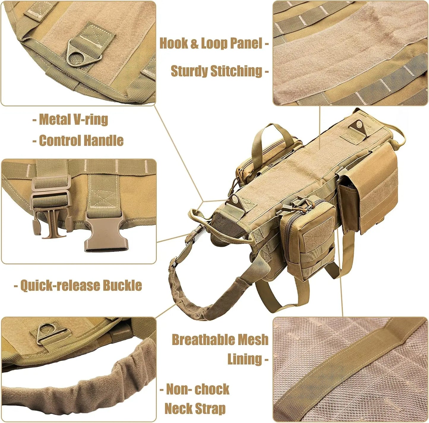 Adjustable Tactical Dog Harness with Pouches