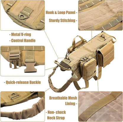 Adjustable Tactical Dog Harness with Pouches