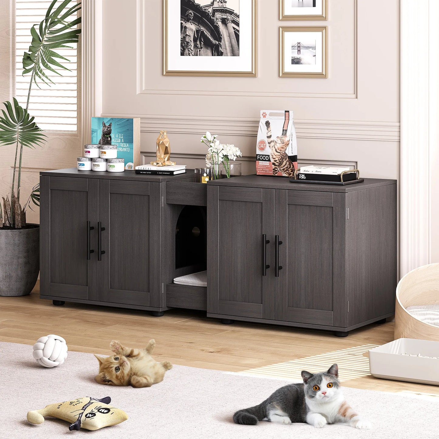 Double Cat Litter Box TV Stand 3 Colors