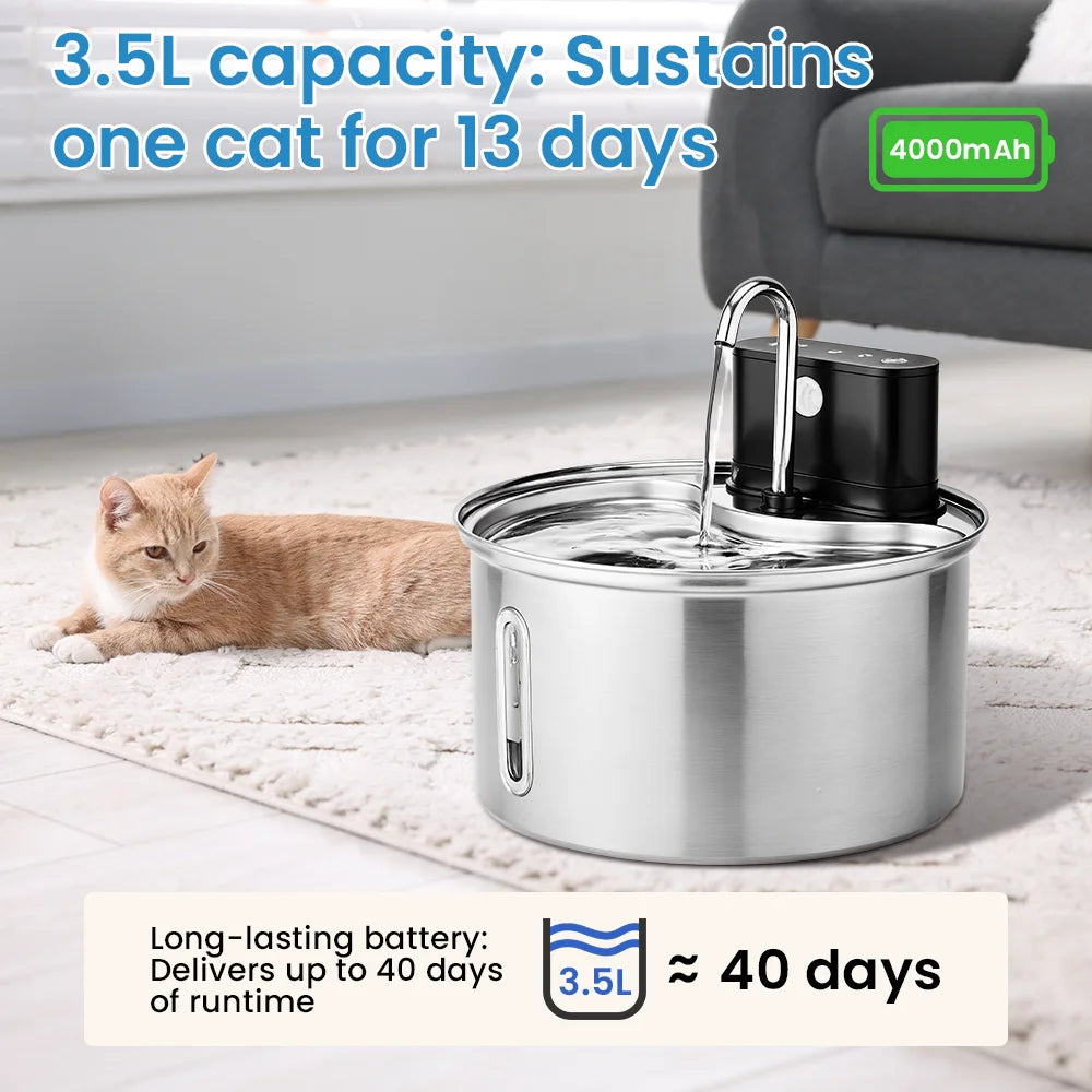 3.5L Stainless Steel Sensor Water Fountain Wireless Smart Automatic Dispenser