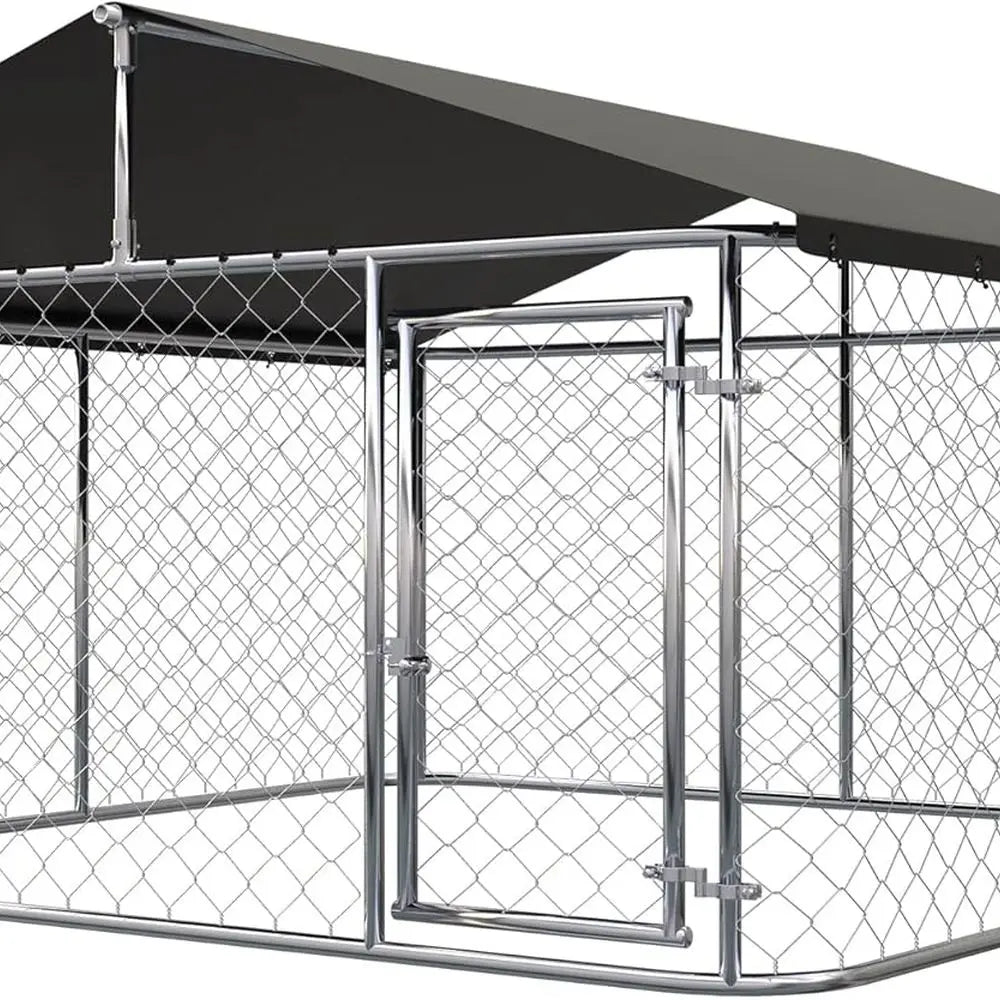Outdoor Dog Enclosure Heavy Duty Dog Kennel House Mesh Dog Big Cage Pet Kennel Steel Fence with Secure Lock (6.56‘x 6.56’)