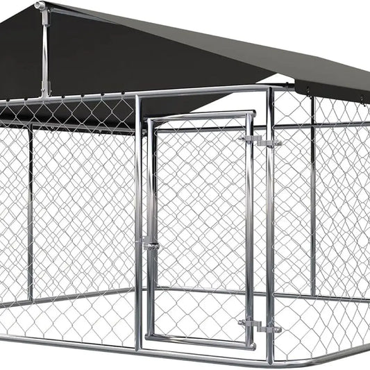 Outdoor Dog Enclosure Heavy Duty Dog Kennel House Mesh Dog Big Cage Pet Kennel Steel Fence with Secure Lock (6.56‘x 6.56’)