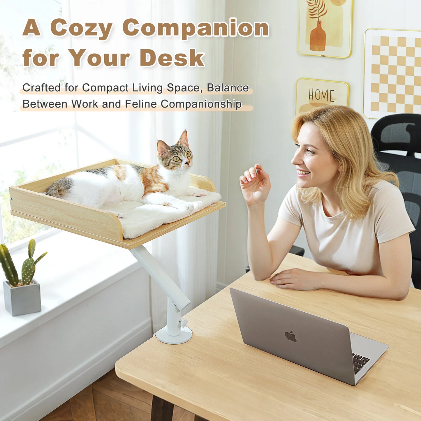 Cat Desk Bed, 360° Rotatable Cat Bed Stand for Indoor Cats