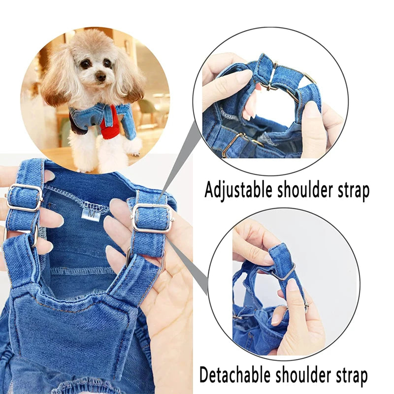 Fashion Soft Denim Pet Overalls - Jean Outfit Set for Small/Medium Breed Dogs
