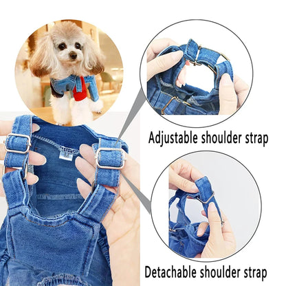 Fashion Soft Denim Pet Overalls - Jean Outfit Set for Small/Medium Breed Dogs