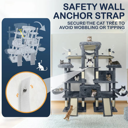 Extra Large 80-Inch Tall Cat Tree w/Widened Perch for Large Cats, Big Cat Tower Indoor, Modern Multi-Level Activity