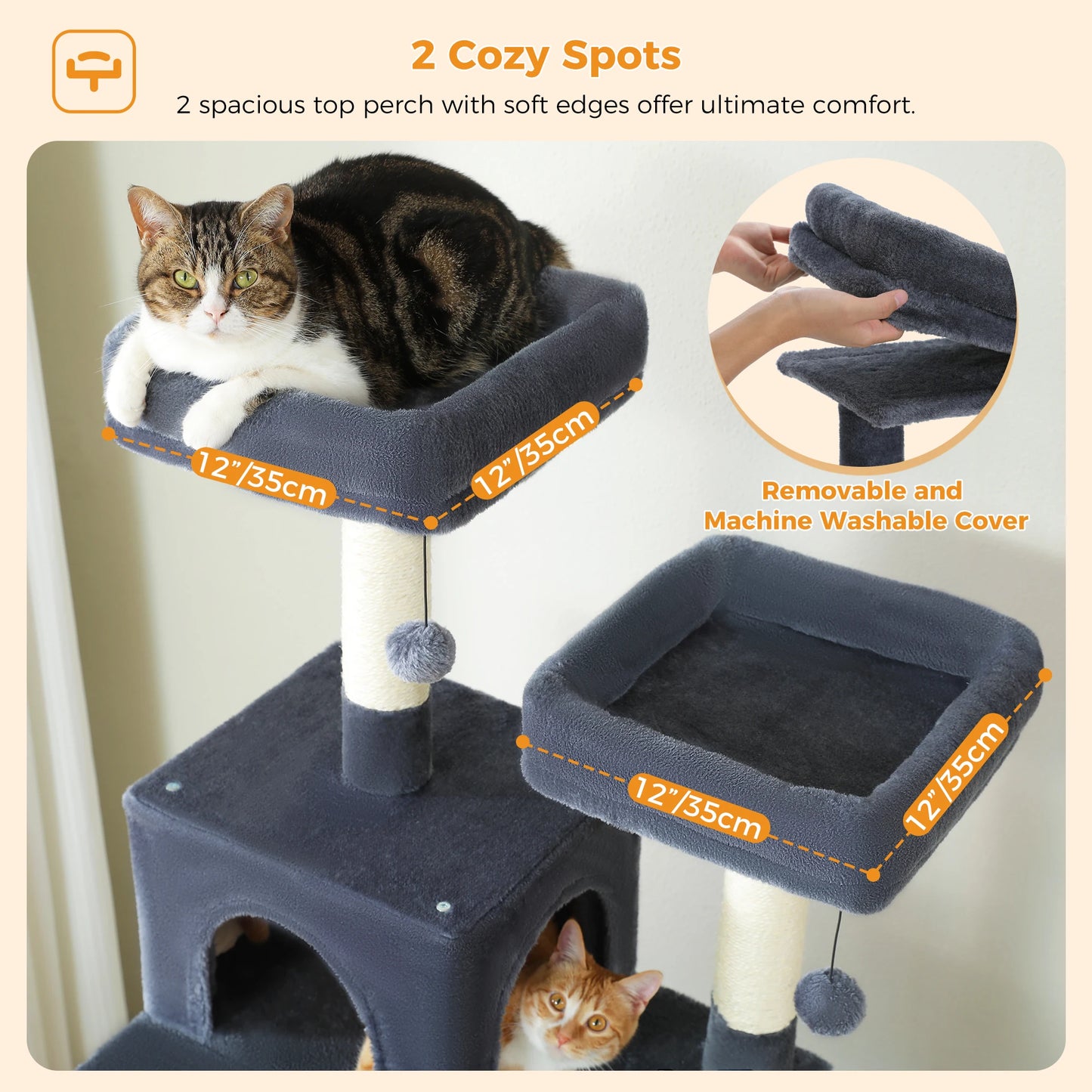 Large Cat Towers 3 Sizes for Indoor Cats With Sisal-Covered Scratching Posts Spacious Hammock, Padded Perches, and Condos
