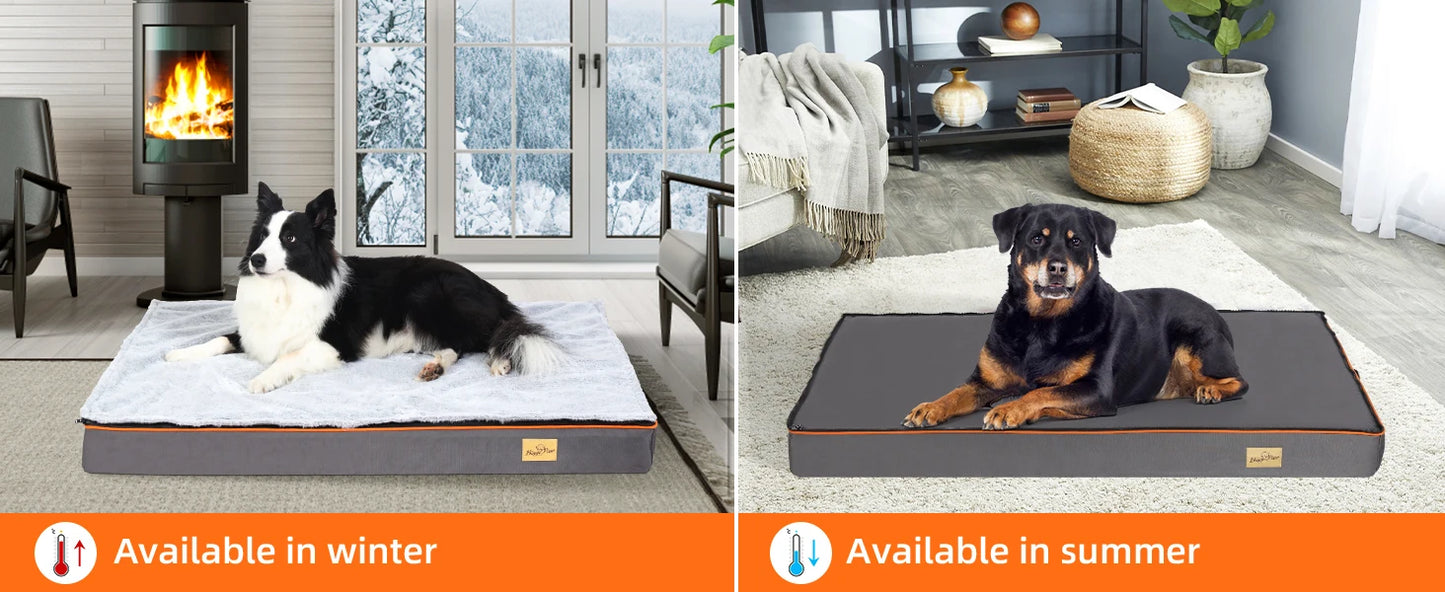 Premium Large Orthopedic Memory Foam Dog Bed Waterproof Pet Dog Crate Jumbo Mattress with Orange Trim Washable Water Resistant