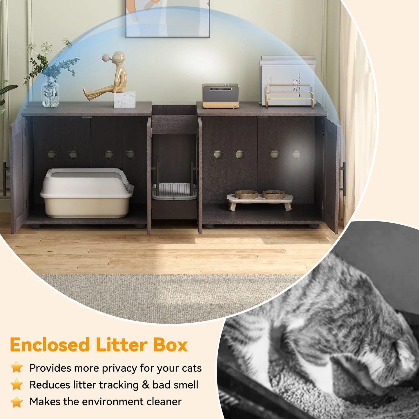 Double Cat Litter Box TV Stand 3 Colors