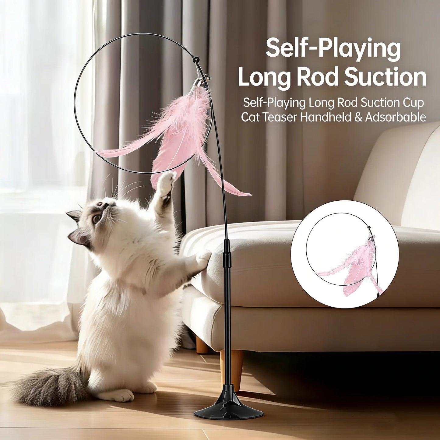 Interactive Cat Teaser Wand with Feathers & Bell