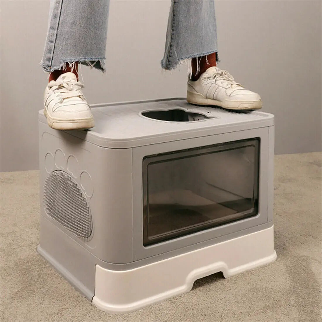 Foldable Cat Litter Box Front Entry & Top Exit, Litter Scoop Enclosed