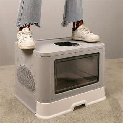 Foldable Cat Litter Box Front Entry & Top Exit, Litter Scoop Enclosed