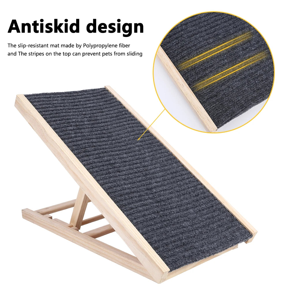 Wooden Ramp with Adjustable Height Folding Portable Ramp with Anti-Skid and Wear-Resistant Horizontal Slope Surface