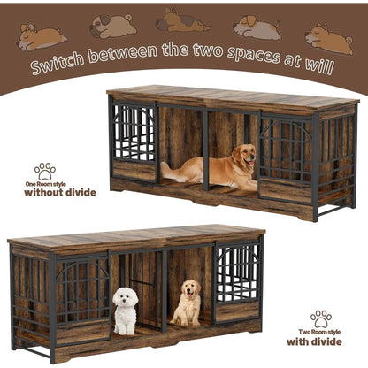 Double Dog Crate Furniture, Extra Large Dog Kennel Indoor with Divider, Heavy Duty Dog Cage for 2 Dogs