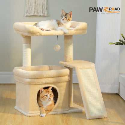 Small Cat Tree for Indoor Scratching Post and Pad Wide Top Perch Large Condo