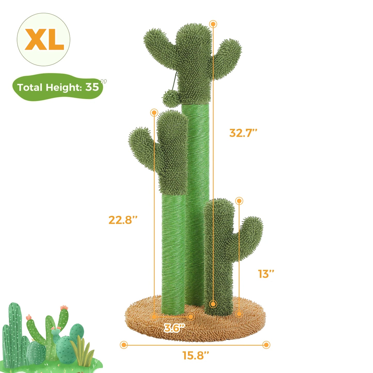 Cactus Cat Tree with Large Condo, Hammock, Dangling Ball, Small Cat Tower, Cat Scratching Post for Indoors