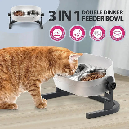 Adjustable Height Elevated Pet Bowls Stainless Steel Mess Proof for Cats and Smaller Dogs
