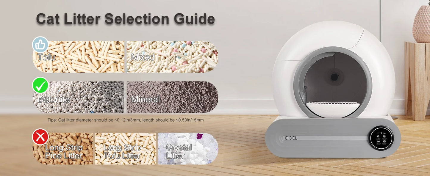 Self Cleaning Cat Litter Box 65L Automatic with Trash Bag & Litter Mat Smart Cat Toilet App Control 2.4G WiFi