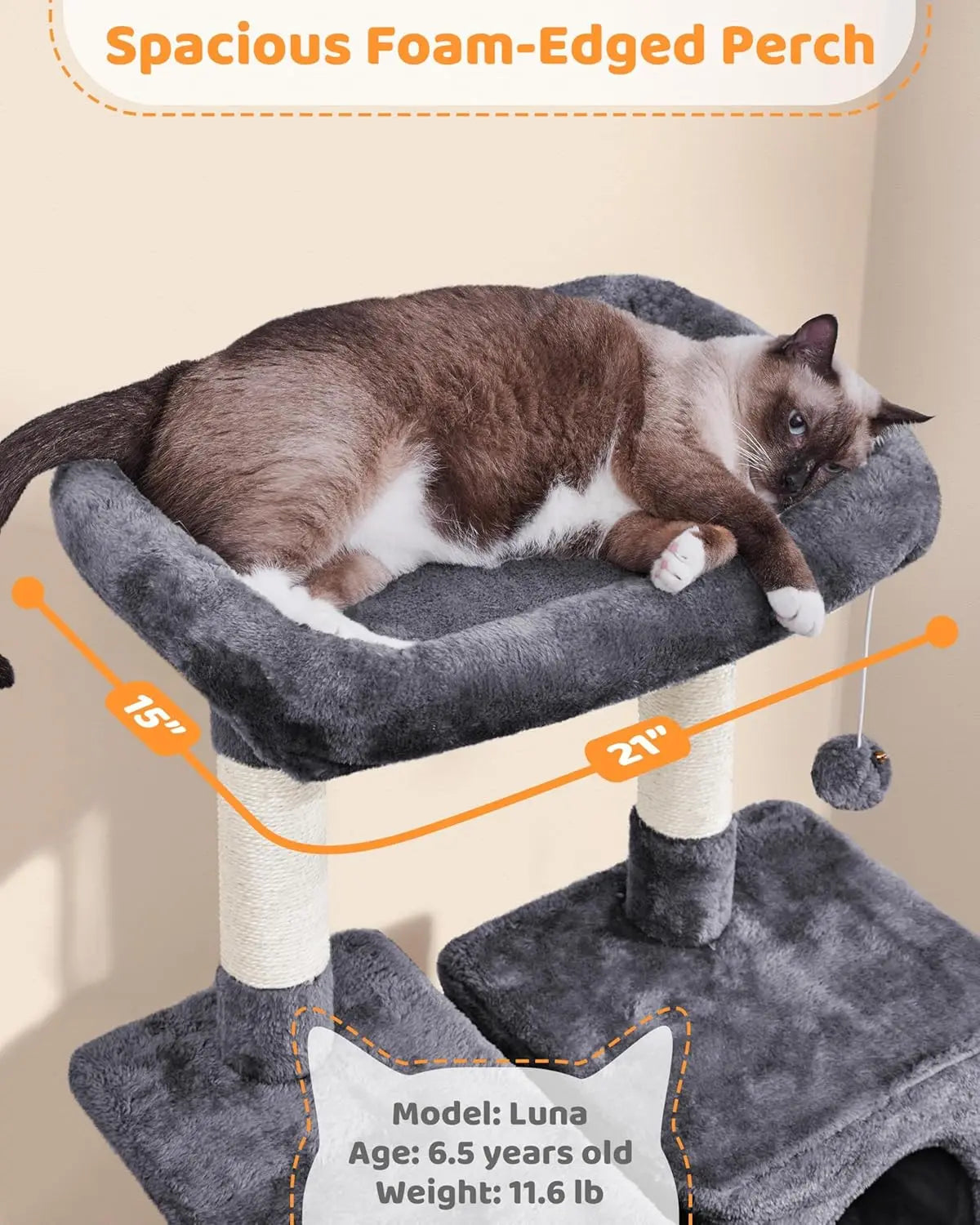 Large Multi-Level Cat Tree, 63 Inches Tall with Sisal-Covered Scratching Posts, Condo, Hammock, Dangling Balls
