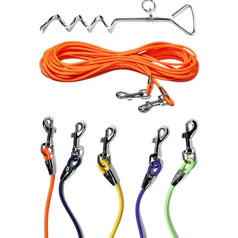 30FT Heavy Duty Dog Tie Out Cable with Ground Stake Outdoor for Large Dogs