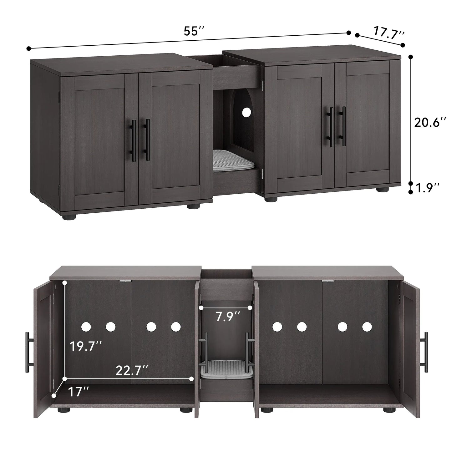 Double Cat Litter Box TV Stand 3 Colors