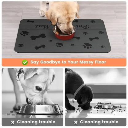 Quick-Dry Pet Feeding Mat with Non-Slip Waterproof Backing - Spillproof Dog Bowl Mat, Easy Clean Kitchen Floor Protector for Wet