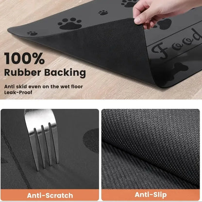 Quick-Dry Pet Feeding Mat with Non-Slip Waterproof Backing - Spillproof Dog Bowl Mat, Easy Clean Kitchen Floor Protector for Wet