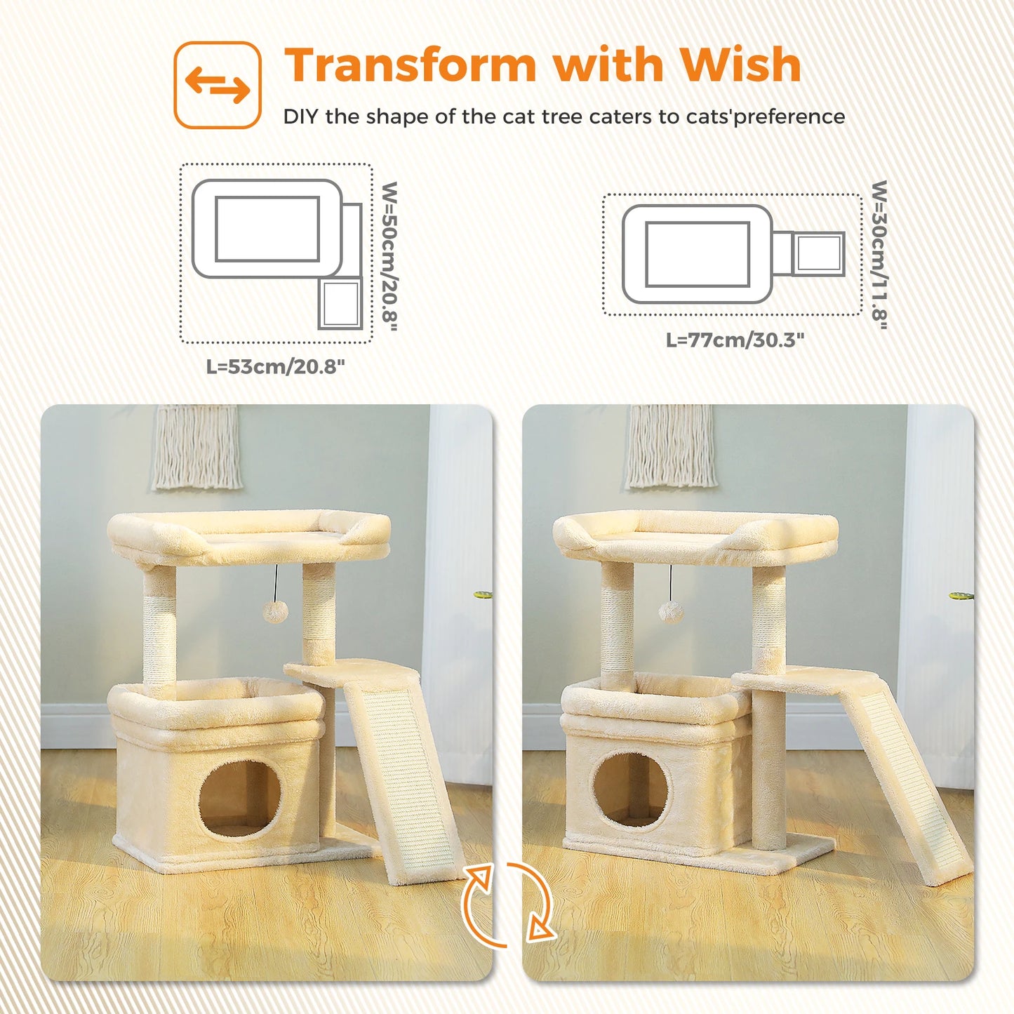 Small Cat Tree for Indoor Scratching Post and Pad Wide Top Perch Large Condo