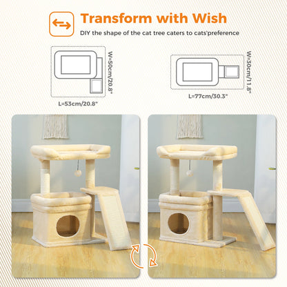 Small Cat Tree for Indoor Scratching Post and Pad Wide Top Perch Large Condo