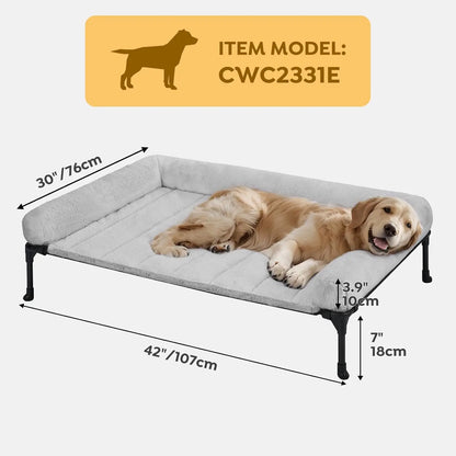 Elevated Orthopedic Dog Bed with Plush Bolster, Removable Washable Mat, Non-Slip Feet, Grey