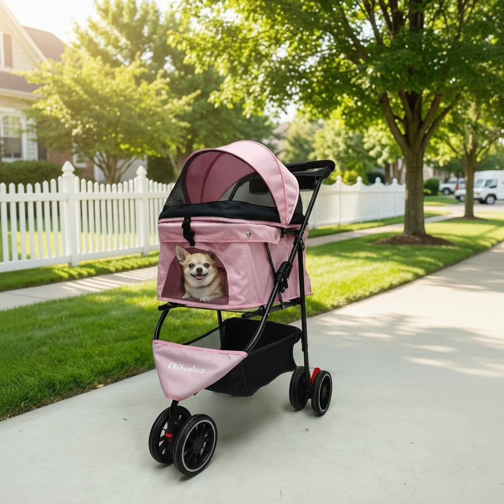 Pet Stroller For Small Puppy Dogs & Cats Travel Portable, Foldable