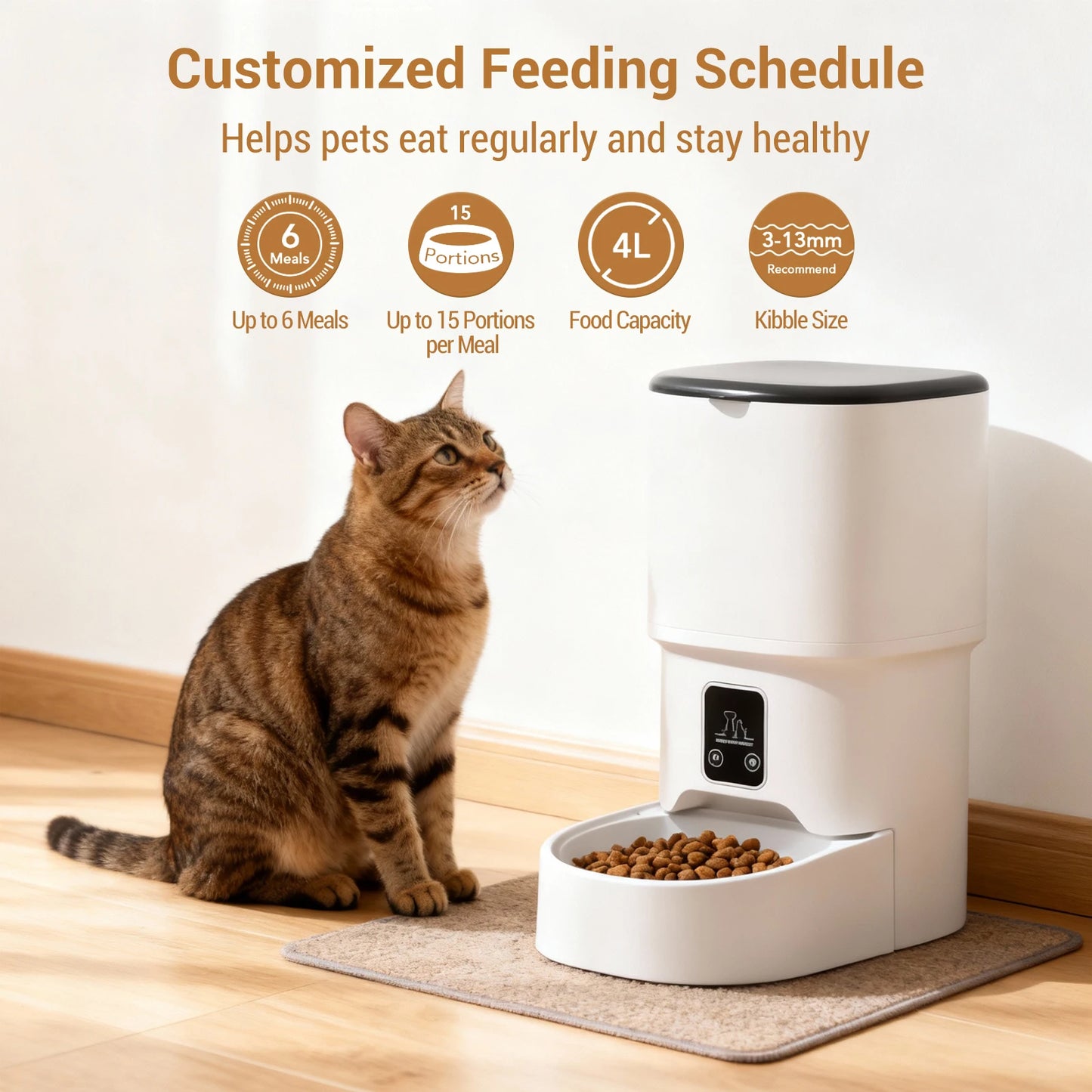 Programmable 4L Automatic Pet Feeder for Small Dogs & Cats, Up to 6 Meals Daily, Timer/Portion Control