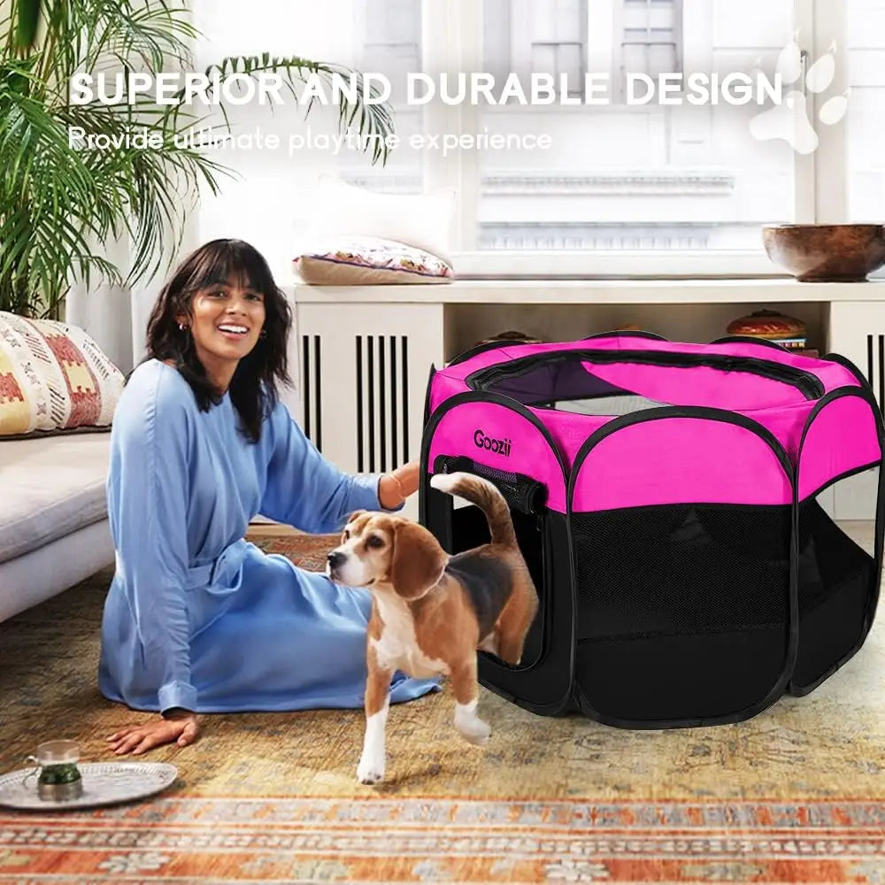 Portable Foldable Pet Playpen for Indoor Cats and Dogs, Small Pink Tent with Zipper Cover