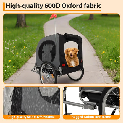 Steel Dog Bike Trailer with Universal Bicycle Coupler Folding Carrier Max 40kg Water Resistant