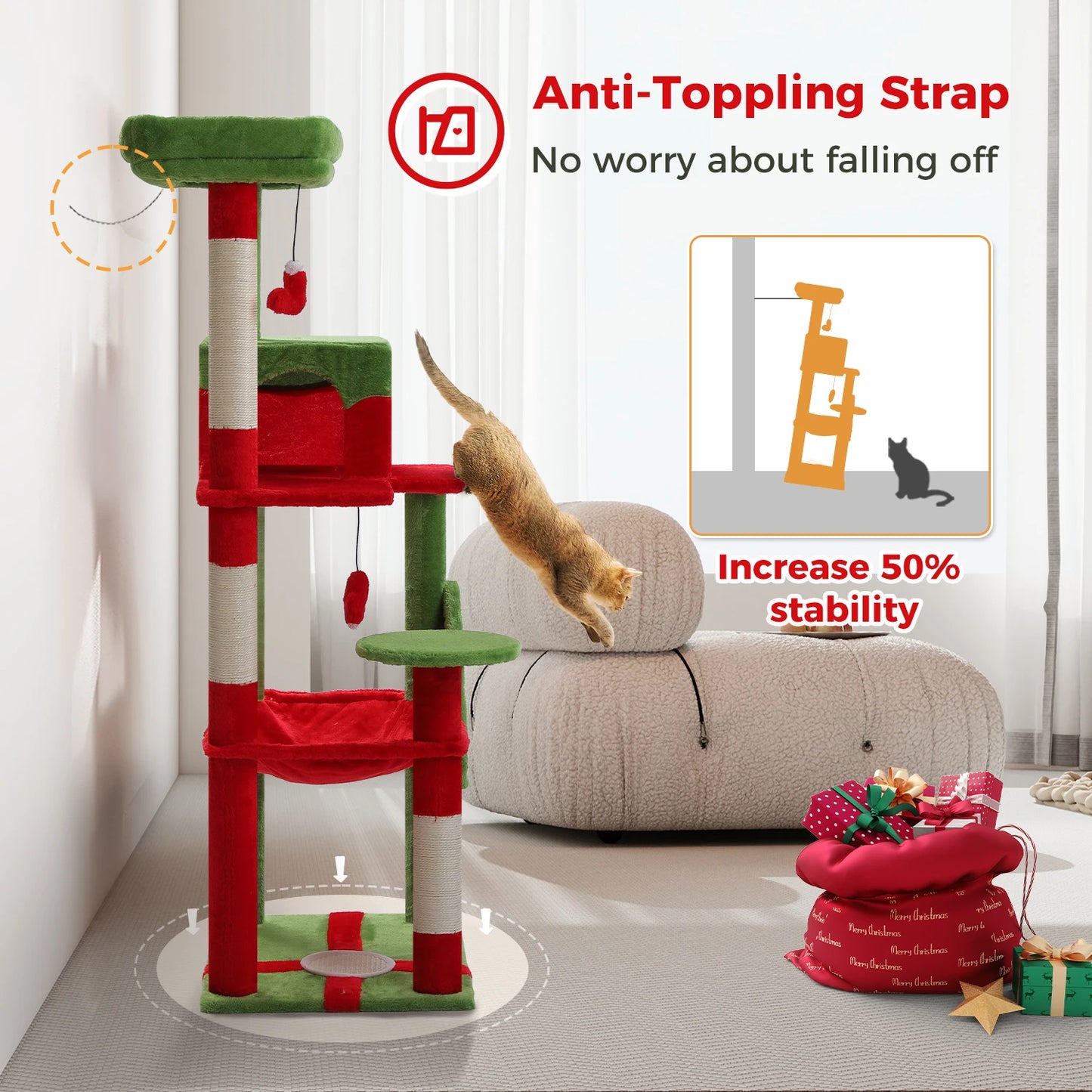 4-Level Cat Tower for Large Cats with Large Hammock Sisal Covered Scratching Posts Cozy Condo Top Perch
