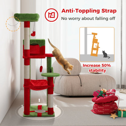 4-Level Cat Tower for Large Cats with Large Hammock Sisal Covered Scratching Posts Cozy Condo Top Perch