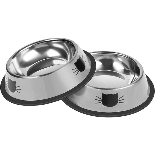 2-pack non-slip stainless steel small cat food bowls