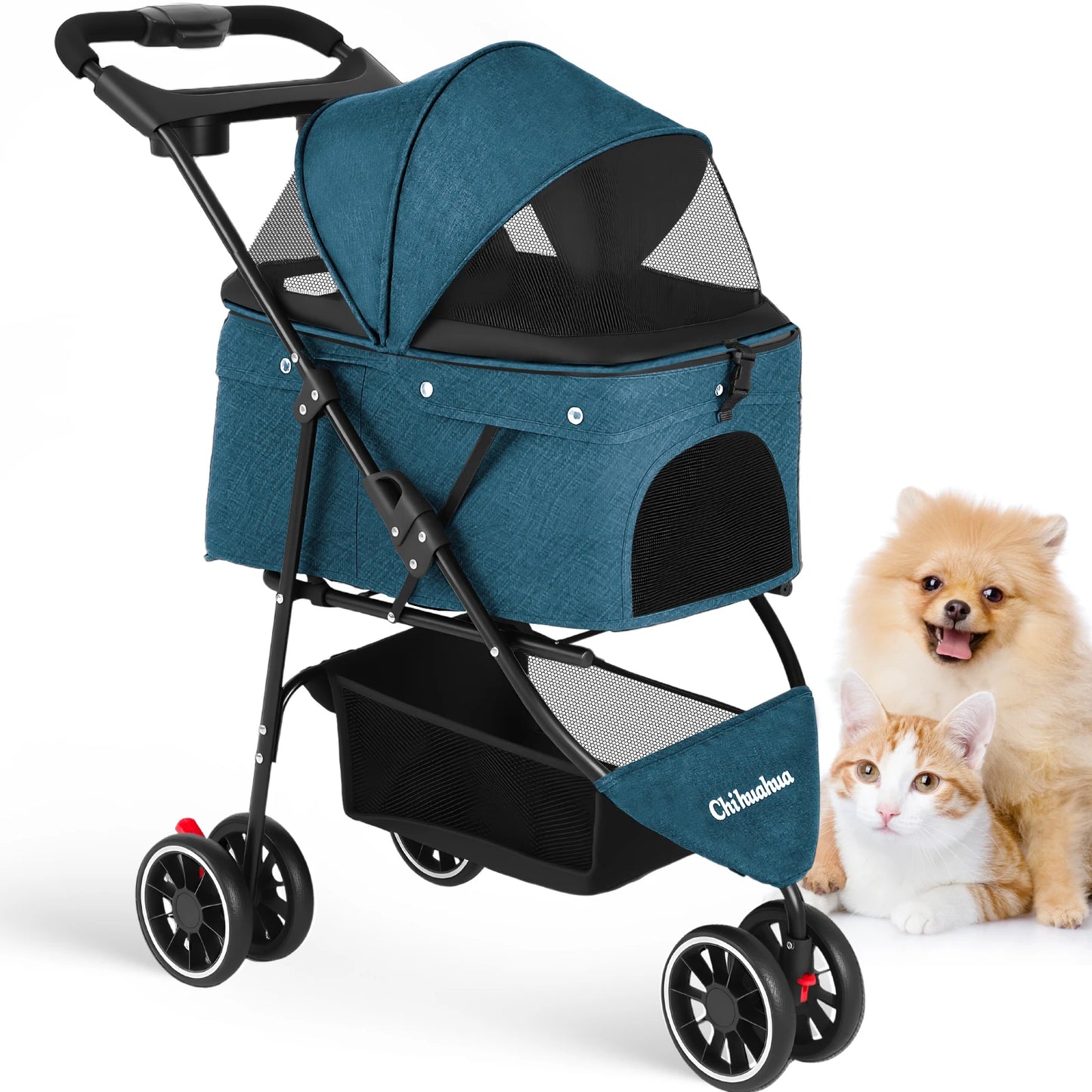 Pet Stroller For Small Puppy Dogs & Cats Travel Portable, Foldable