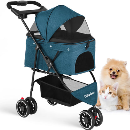 Pet Stroller For Small Puppy Dogs & Cats Travel Portable, Foldable