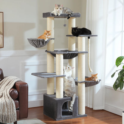 Large Cat Tree for Big Cats, Robust with Several Levels  with Hammock 11 Sisal Posts Large Perch